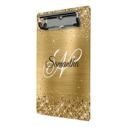 Glittery Gold Fancy Monogram Mini Klembord (Angled2)