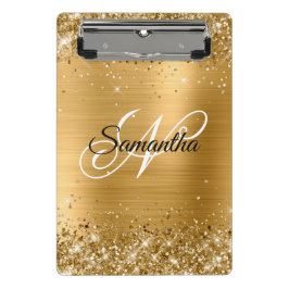 Glittery Gold Fancy Monogram Mini Klembord