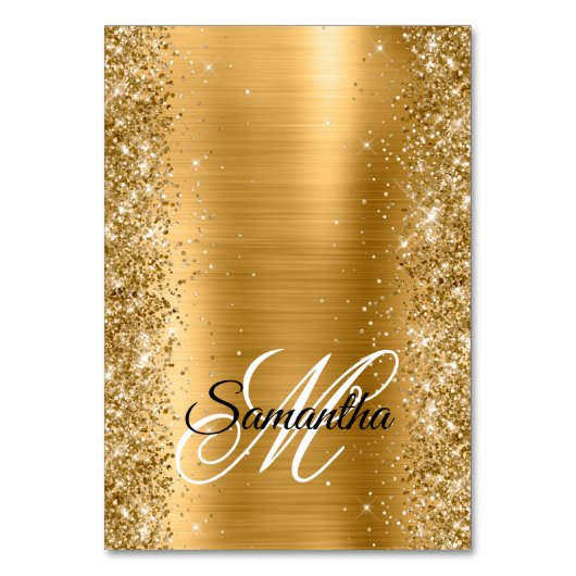 Glittery Gold Fancy Monogram Plaats kaarten (Voorkant)