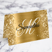 Glittery Gold Fancy Monogram Plaats kaarten