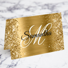 Glittery Gold Fancy Monogram Plaats kaarten