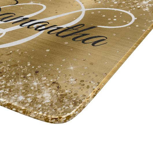 Glittery Gold Fancy Monogram Snijplank (Hoek)