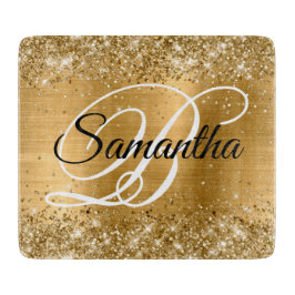 Glittery Gold Fancy Monogram Snijplank