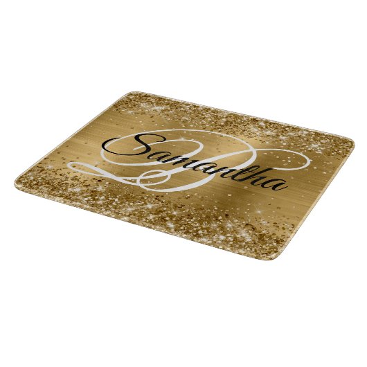 Glittery Gold Fancy Monogram Snijplank (Hoek)