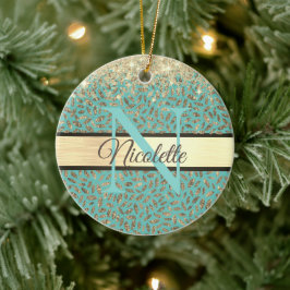 Glittery Gold Feathers Monogram Keramisch Ornament