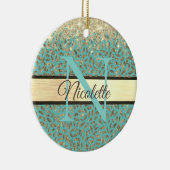 Glittery Gold Feathers Monogram Keramisch Ornament (Rechts)