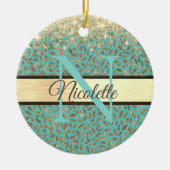 Glittery Gold Feathers Monogram Keramisch Ornament (Voorkant)