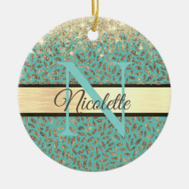 Glittery Gold Feathers Monogram Keramisch Ornament