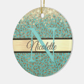 Glittery Gold Feathers Monogram Keramisch Ornament (Links)
