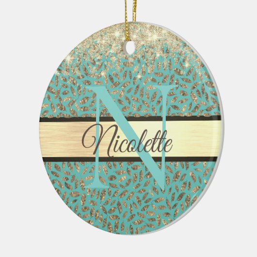 Glittery Gold Feathers Monogram Keramisch Ornament (Links)