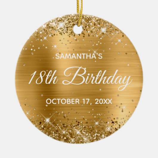 Glittery Gold Foil 18th Birthday Keramisch Ornament (Voorkant)