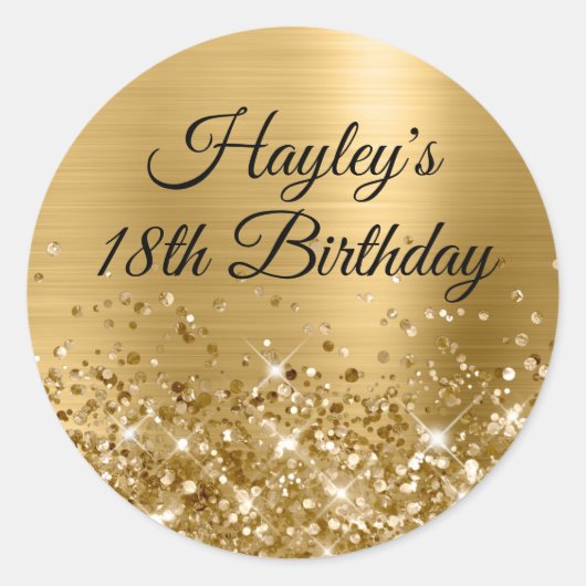 Glittery Gold Foil 18th Birthday Ronde Sticker (Voorkant)