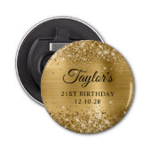 Glittery Gold Foil 21e verjaardag Button Flesopener (Voorkant)