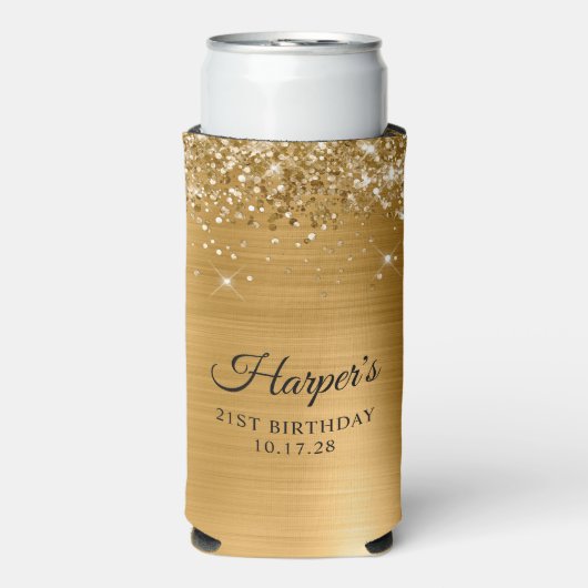 Glittery Gold Foil 21e verjaardag Seltzer Blikjeskoeler (Seltzer Voorkant)