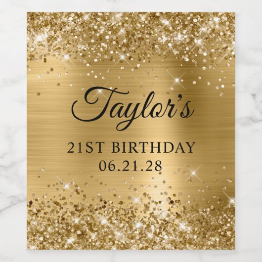 Glittery Gold Foil 21e verjaardag Wijn Etiket (Enkel label)
