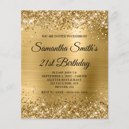 Glittery Gold Foil 21st Birthday Invite Flyer (Voorkant)
