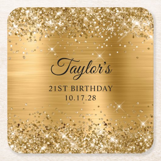 Glittery Gold Foil 21st Birthday Kartonnen Onderzetters (Voorkant)