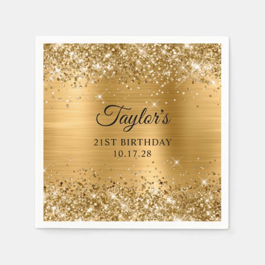 Glittery Gold Foil 21st Birthday Servet (Voorkant)