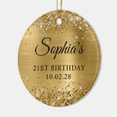 Glittery Gold Foil 21st Verjaardag Foto Keramisch Ornament (Links)