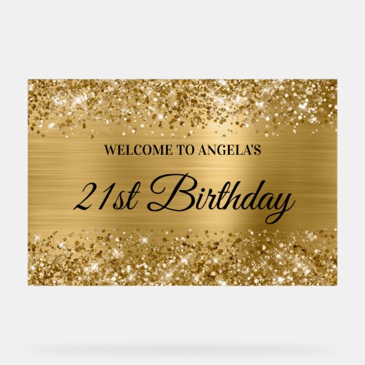 Glittery Gold Foil 21st Verjaardag Welkom Acryl Bord (Voorkant)
