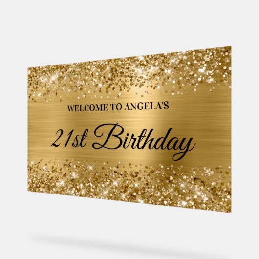 Glittery Gold Foil 21st Verjaardag Welkom Acryl Bord (Hoek)