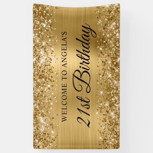 Glittery Gold Foil 21st Verjaardag Welkom Spandoek (Verticaal)
