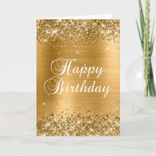 Glittery Gold Foil 2 Happy Birthday Kaart (Voorkant)