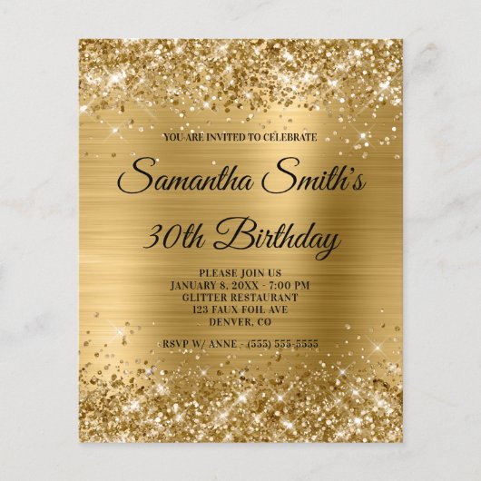 Glittery Gold Foil 30th Birthday Invite Flyer (Voorkant)