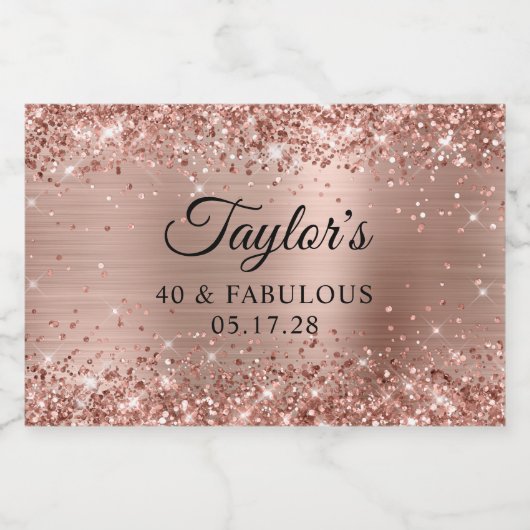 Glittery Gold Foil 40 & Fabulous Sparkling Wijnetiket (Enkel label)
