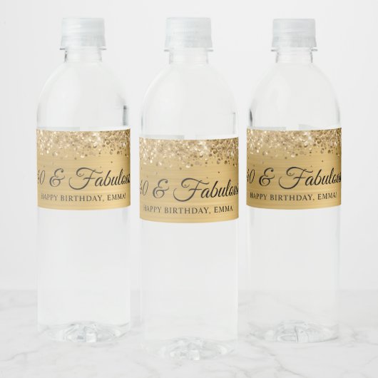 Glittery Gold Foil 40 & Fabulous Waterfles Etiket (Flessen)
