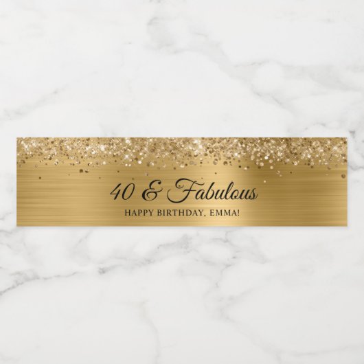 Glittery Gold Foil 40 & Fabulous Waterfles Etiket (Enkel label)