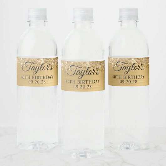 Glittery Gold Foil 40th Birthday Waterfles Etiket (Flessen)