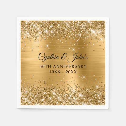 Glittery Gold Foil 50th Anniversary Servet (Voorkant)