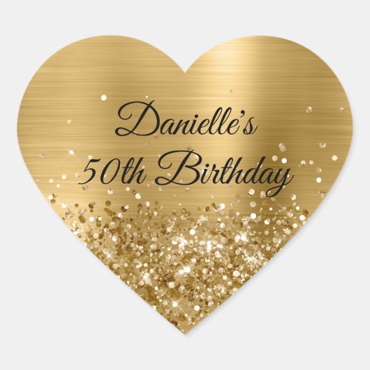 Glittery Gold Foil 50th Birthday Hart Sticker (Voorkant)