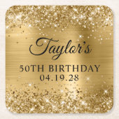 Glittery Gold Foil 50th Birthday Kartonnen Onderzetters (Voorkant)