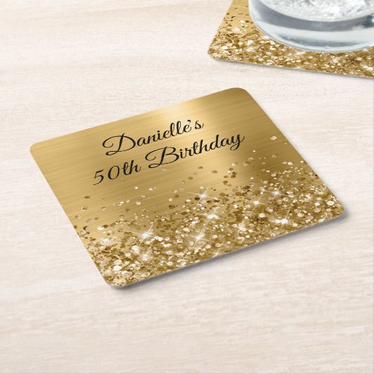 Glittery Gold Foil 50th Birthday Kartonnen Onderzetters (Schuin)