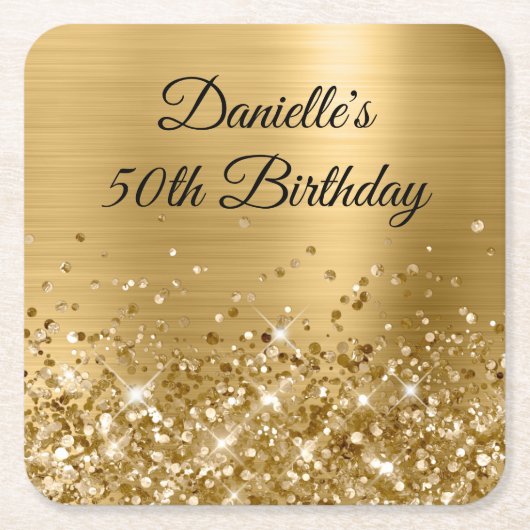 Glittery Gold Foil 50th Birthday Kartonnen Onderzetters (Voorkant)