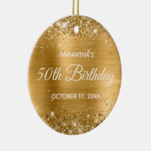 Glittery Gold Foil 50th Birthday Keramisch Ornament (Rechts)