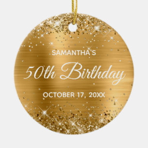 Glittery Gold Foil 50th Birthday Keramisch Ornament