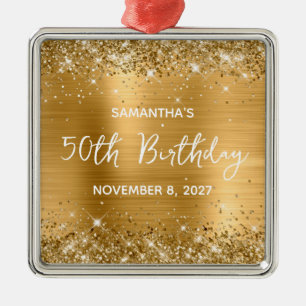Glittery Gold Foil 50th Birthday Metalen Ornament