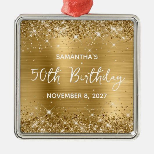 Glittery Gold Foil 50th Birthday Metalen Ornament (Voorkant)