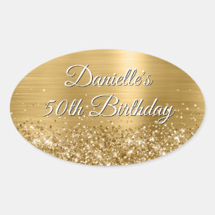 Glittery Gold Foil 50th Birthday Ovale Sticker