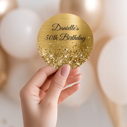 Glittery Gold Foil 50th Birthday Ronde Sticker