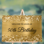 Glittery Gold Foil 50th Birthday Welkom Acryl Bord<br><div class="desc">Creëer uw eigen verjaardagsfeestje welkom acryl teken voor uw vriend. Pas de moderne elegante kalligrafie aan met een modern lettertype in alle petten-stijl in zwart om uw eigen gepersonaliseerde bord te creëer. De sprankelende gouden glitter en gouden metallic folie is gemaakt met digitale graphics die als een foto op je...</div>