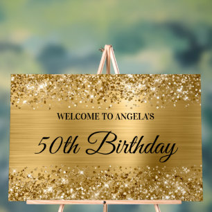 Glittery Gold Foil 50th Birthday Welkom Acryl Bord