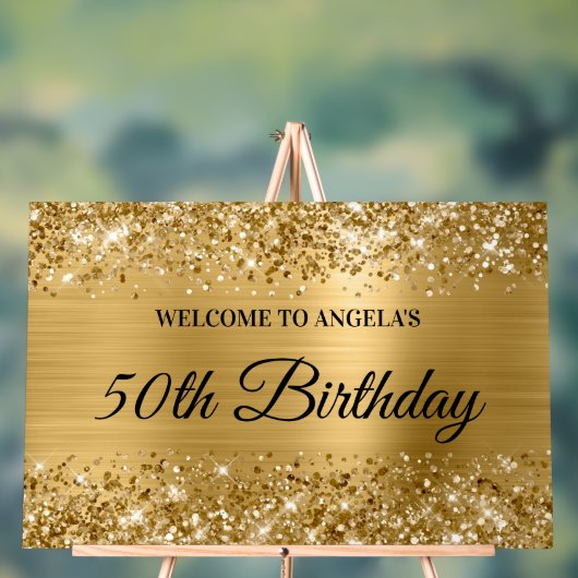 Glittery Gold Foil 50th Birthday Welkom Acryl Bord (Neutraal)