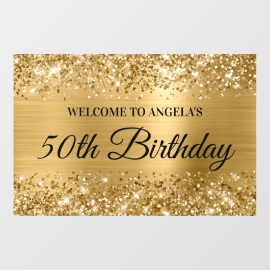 Glittery Gold Foil 50th Birthday Welkom Raamsticker (Vel)