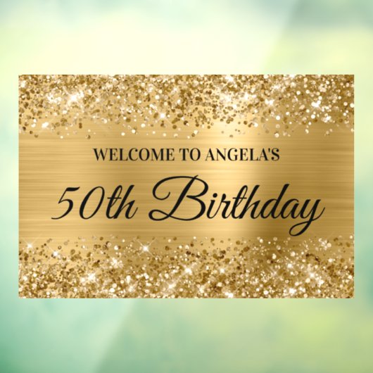 Glittery Gold Foil 50th Birthday Welkom Raamsticker (Vel 3)