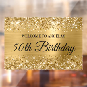 Glittery Gold Foil 50th Birthday Welkom Raamsticker