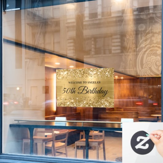 Glittery Gold Foil 50th Birthday Welkom Raamsticker (Cafe Raam)